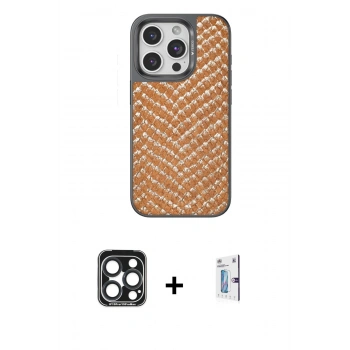 MARSİLYAN™- iPhone 15 Pro Max Kılıf Vadi Özel Seri - Siyah Bilvis 0.18mm Plus Cam Ekran Koruyucu + PVD Metal Kamera Lens - LT