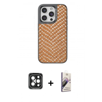 MARSİLYAN™- iPhone 15 Pro Max Kılıf Vadi Özel Seri - Siyah Bilvis 3D Mat Cam Ekran Koruyucu + PVD Metal Kamera Lens - SH