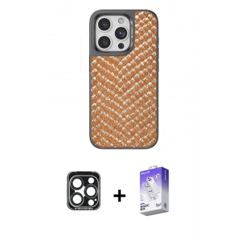 MARSİLYAN™- iPhone 15 Pro Max Kılıf Vadi Özel Seri - Siyah Bilvis 5in1 3D Magic Cam Ekran Koruyucu + PVD Metal Kamera Lens - LT