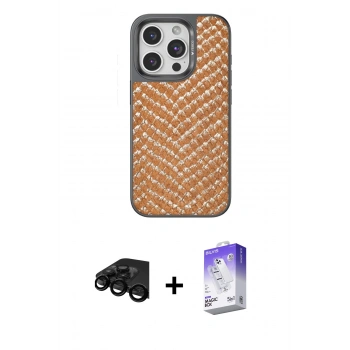 MARSİLYAN™- iPhone 15 Pro Max Kılıf Vadi Özel Seri - Siyah Bilvis 5in1 3D Magic Cam Ekran Koruyucu + Raze Metal Kamera Lens - SH