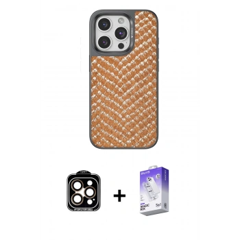 MARSİLYAN™- iPhone 15 Pro Max Kılıf Vadi Özel Seri - Siyah Bilvis 5in1 3D Magic Cam Ekran Koruyucu + PVD Metal Kamera Lens - TU