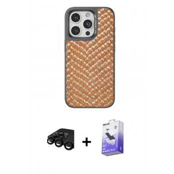 MARSİLYAN™- iPhone 15 Pro Max Kılıf Vadi Özel Seri - Siyah Bilvis 5in1 5D Magic Hayalet Cam Ekran Koruyucu + Raze Metal Kamera Lens - SH