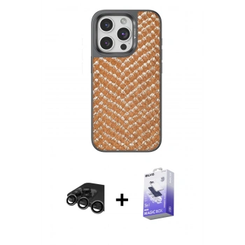 MARSİLYAN™- iPhone 15 Pro Max Kılıf Vadi Özel Seri - Siyah Bilvis 5in1 5D Magic Hayalet Cam Ekran Koruyucu + Raze Metal Kamera Lens - TMGI