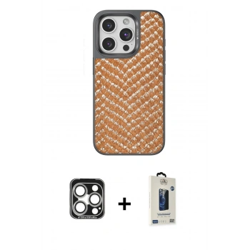 MARSİLYAN™- iPhone 15 Pro Max Kılıf Vadi Özel Seri - Siyah Bilvis Hayalet Cam Ekran Koruyucu + PVD Metal Kamera Lens - GS