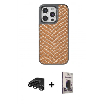 MARSİLYAN™- iPhone 15 Pro Max Kılıf Vadi Özel Seri - Siyah Bilvis Hayalet Cam Ekran Koruyucu + Raze Metal Kamera Lens - TMGI