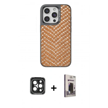 MARSİLYAN™- iPhone 15 Pro Max Kılıf Vadi Özel Seri - Siyah Bilvis Hayalet Cam Ekran Koruyucu + PVD Metal Kamera Lens - SH