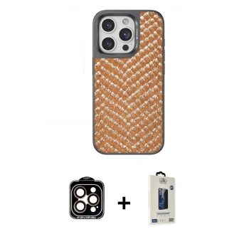 MARSİLYAN™- iPhone 15 Pro Max Kılıf Vadi Özel Seri - Siyah Bilvis Hayalet Cam Ekran Koruyucu + PVD Metal Kamera Lens - TU