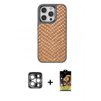 MARSİLYAN™- iPhone 15 Pro Max Kılıf Vadi Özel Seri - Siyah Buffer Cam Ekran Koruyucu + PVD Metal Kamera Lens - GS