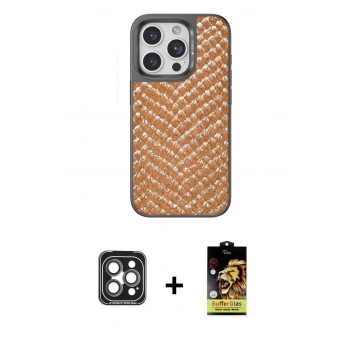 MARSİLYAN™- iPhone 15 Pro Max Kılıf Vadi Özel Seri - Siyah Buffer Cam Ekran Koruyucu + PVD Metal Kamera Lens - GI