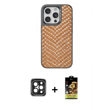 MARSİLYAN™- iPhone 15 Pro Max Kılıf Vadi Özel Seri - Siyah Buffer Cam Ekran Koruyucu + PVD Metal Kamera Lens - SH