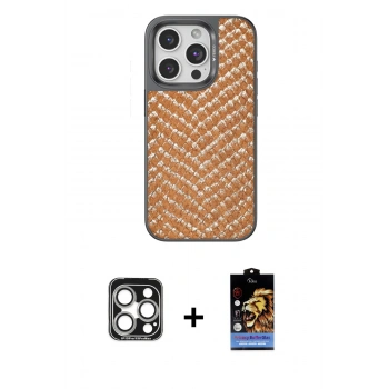 MARSİLYAN™- iPhone 15 Pro Max Kılıf Vadi Özel Seri - Siyah Buffer Hayalet Cam Ekran Koruyucu + PVD Metal Kamera Lens - GS