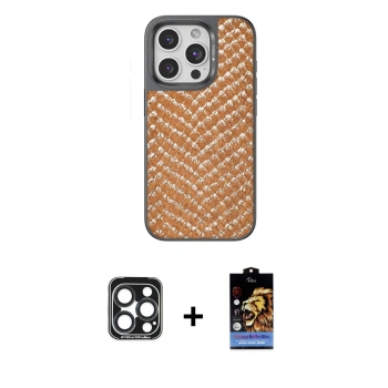MARSİLYAN™- iPhone 15 Pro Max Kılıf Vadi Özel Seri - Siyah Buffer Hayalet Cam Ekran Koruyucu + PVD Metal Kamera Lens - LT