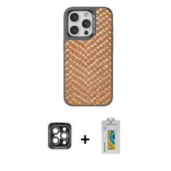 MARSİLYAN™- iPhone 15 Pro Max Kılıf Vadi Özel Seri - Siyah Polymer Nano Ekran Koruyucu + PVD Metal Kamera Lens - GI