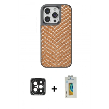 MARSİLYAN™- iPhone 15 Pro Max Kılıf Vadi Özel Seri - Siyah Polymer Nano Ekran Koruyucu + PVD Metal Kamera Lens - SH