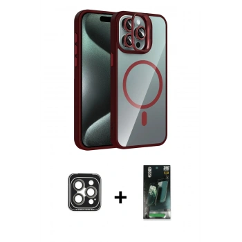 MARSİLYAN™- iPhone 15 Pro Max Kılıf Yadigar Asil Koleksiyonu - Şeffaf 360 Full Body Arka Koruyucu + PVD Metal Kamera Lens - GI