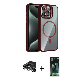 MARSİLYAN™- iPhone 15 Pro Max Kılıf Yadigar Asil Koleksiyonu - Şeffaf 360 Full Body Arka Koruyucu + Raze Metal Kamera Lens - GS