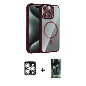 MARSİLYAN™- iPhone 15 Pro Max Kılıf Yadigar Asil Koleksiyonu - Şeffaf 360 Full Body Arka Koruyucu + PVD Metal Kamera Lens - GS