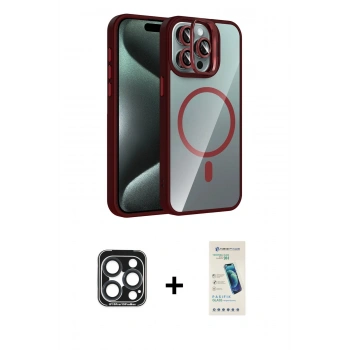 MARSİLYAN™- iPhone 15 Pro Max Kılıf Yadigar Asil Koleksiyonu - Şeffaf Pasifik Cam Ekran Koruyucu + PVD Metal Kamera Lens - LT