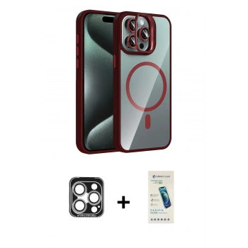 MARSİLYAN™- iPhone 15 Pro Max Kılıf Yadigar Asil Koleksiyonu - Şeffaf Pasifik Cam Ekran Koruyucu + PVD Metal Kamera Lens - GS