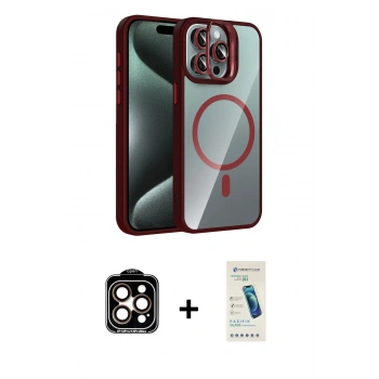 MARSİLYAN™- iPhone 15 Pro Max Kılıf Yadigar Asil Koleksiyonu - Şeffaf Pasifik Cam Ekran Koruyucu + PVD Metal Kamera Lens - TU