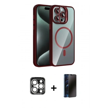 MARSİLYAN™- iPhone 15 Pro Max Kılıf Yadigar Asil Koleksiyonu - Siyah 3D Antistatik Hayalet Cam Ekran Koruyucu + PVD Metal Kamera Lens - GS