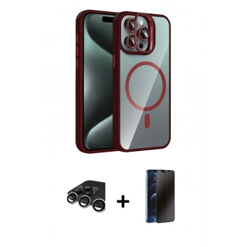 MARSİLYAN™- iPhone 15 Pro Max Kılıf Yadigar Asil Koleksiyonu - Siyah 3D Antistatik Hayalet Cam Ekran Koruyucu + Raze Metal Kamera Lens - GS