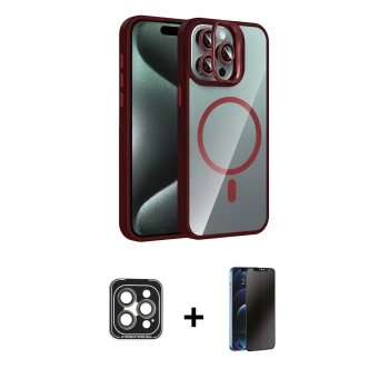 MARSİLYAN™- iPhone 15 Pro Max Kılıf Yadigar Asil Koleksiyonu - Siyah 3D Antistatik Hayalet Cam Ekran Koruyucu + PVD Metal Kamera Lens - GI