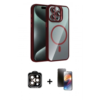 MARSİLYAN™- iPhone 15 Pro Max Kılıf Yadigar Asil Koleksiyonu - Siyah 3D Antistatik Mat Seramik Nano Ekran Koruyucu + PVD Metal Kamera Lens - TU