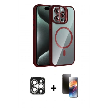 MARSİLYAN™- iPhone 15 Pro Max Kılıf Yadigar Asil Koleksiyonu - Siyah 3D Antistatik Mat Seramik Nano Ekran Koruyucu + PVD Metal Kamera Lens - GS