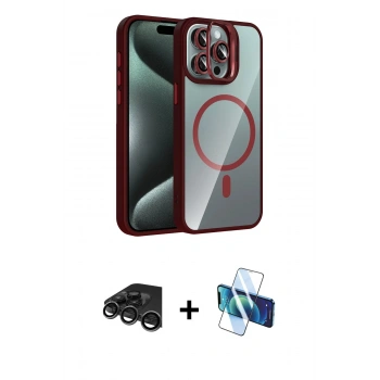 MARSİLYAN™- iPhone 15 Pro Max Kılıf Yadigar Asil Koleksiyonu - Siyah 3D Antistatik Seramik Nano Ekran Koruyucu + Raze Metal Kamera Lens - TMGI