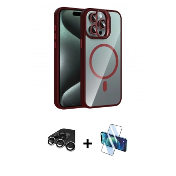 MARSİLYAN™- iPhone 15 Pro Max Kılıf Yadigar Asil Koleksiyonu - Siyah 3D Antistatik Seramik Nano Ekran Koruyucu + Raze Metal Kamera Lens - GS