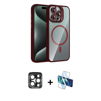 MARSİLYAN™- iPhone 15 Pro Max Kılıf Yadigar Asil Koleksiyonu - Siyah 3D Antistatik Seramik Nano Ekran Koruyucu + PVD Metal Kamera Lens - LT
