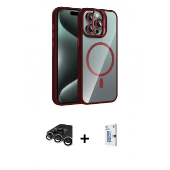 MARSİLYAN™- iPhone 15 Pro Max Kılıf Yadigar Asil Koleksiyonu - Siyah Bilvis 0.18mm Plus Cam Ekran Koruyucu + Raze Metal Kamera Lens - GS