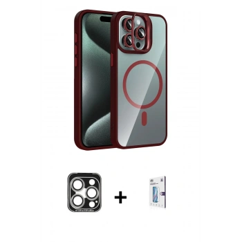 MARSİLYAN™- iPhone 15 Pro Max Kılıf Yadigar Asil Koleksiyonu - Siyah Bilvis 0.18mm Plus Cam Ekran Koruyucu + PVD Metal Kamera Lens - GS