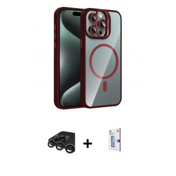 MARSİLYAN™- iPhone 15 Pro Max Kılıf Yadigar Asil Koleksiyonu - Siyah Bilvis 0.18mm Plus Cam Ekran Koruyucu + Raze Metal Kamera Lens - TMGI