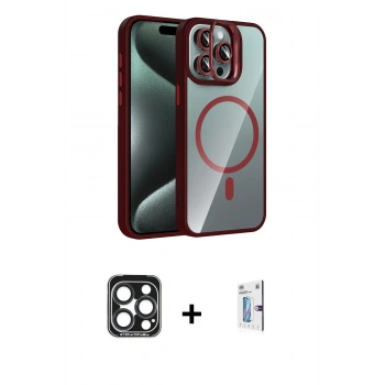MARSİLYAN™- iPhone 15 Pro Max Kılıf Yadigar Asil Koleksiyonu - Siyah Bilvis 0.18mm Plus Cam Ekran Koruyucu + PVD Metal Kamera Lens - LT