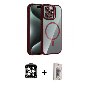 MARSİLYAN™- iPhone 15 Pro Max Kılıf Yadigar Asil Koleksiyonu - Siyah Bilvis 3D Cam Ekran Koruyucu + PVD Metal Kamera Lens - TU