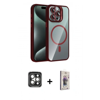 MARSİLYAN™- iPhone 15 Pro Max Kılıf Yadigar Asil Koleksiyonu - Siyah Bilvis 3D Cam Ekran Koruyucu + PVD Metal Kamera Lens - GI