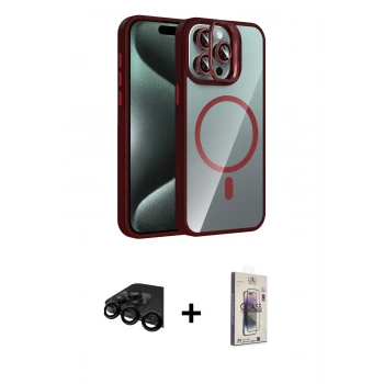 MARSİLYAN™- iPhone 15 Pro Max Kılıf Yadigar Asil Koleksiyonu - Siyah Bilvis 3D Cam Ekran Koruyucu + Raze Metal Kamera Lens - SH