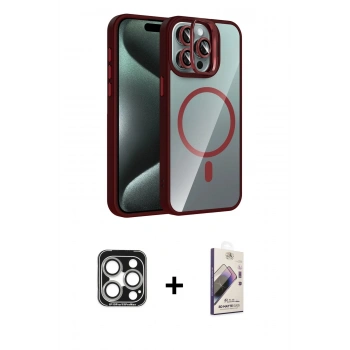 MARSİLYAN™- iPhone 15 Pro Max Kılıf Yadigar Asil Koleksiyonu - Siyah Bilvis 3D Mat Cam Ekran Koruyucu + PVD Metal Kamera Lens - GS