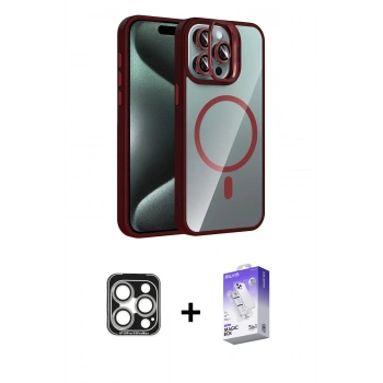 MARSİLYAN™- iPhone 15 Pro Max Kılıf Yadigar Asil Koleksiyonu - Siyah Bilvis 5in1 3D Magic Cam Ekran Koruyucu + PVD Metal Kamera Lens - GS