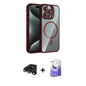 MARSİLYAN™- iPhone 15 Pro Max Kılıf Yadigar Asil Koleksiyonu - Siyah Bilvis 5in1 5D Magic Hayalet Cam Ekran Koruyucu + Raze Metal Kamera Lens - TMGI