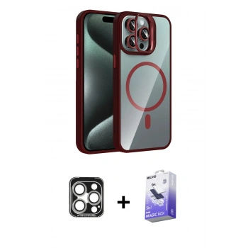MARSİLYAN™- iPhone 15 Pro Max Kılıf Yadigar Asil Koleksiyonu - Siyah Bilvis 5in1 5D Magic Hayalet Cam Ekran Koruyucu + PVD Metal Kamera Lens - GS