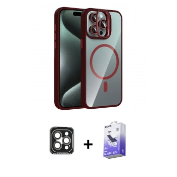 MARSİLYAN™- iPhone 15 Pro Max Kılıf Yadigar Asil Koleksiyonu - Siyah Bilvis 5in1 5D Magic Hayalet Cam Ekran Koruyucu + PVD Metal Kamera Lens - GI
