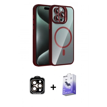 MARSİLYAN™- iPhone 15 Pro Max Kılıf Yadigar Asil Koleksiyonu - Siyah Bilvis 5in1 5D Magic Hayalet Cam Ekran Koruyucu + PVD Metal Kamera Lens - TU