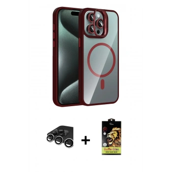 MARSİLYAN™- iPhone 15 Pro Max Kılıf Yadigar Asil Koleksiyonu - Siyah Buffer Cam Ekran Koruyucu + Raze Metal Kamera Lens - GS