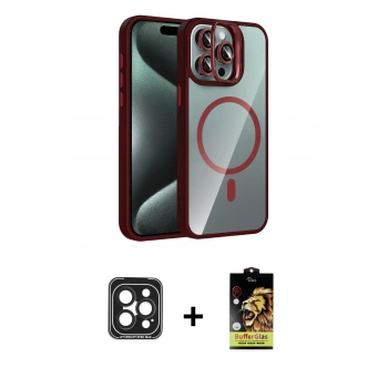 MARSİLYAN™- iPhone 15 Pro Max Kılıf Yadigar Asil Koleksiyonu - Siyah Buffer Cam Ekran Koruyucu + PVD Metal Kamera Lens - SH