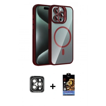 MARSİLYAN™- iPhone 15 Pro Max Kılıf Yadigar Asil Koleksiyonu - Siyah Buffer Hayalet Cam Ekran Koruyucu + PVD Metal Kamera Lens - GI