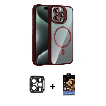 MARSİLYAN™- iPhone 15 Pro Max Kılıf Yadigar Asil Koleksiyonu - Siyah Buffer Hayalet Cam Ekran Koruyucu + PVD Metal Kamera Lens - LT