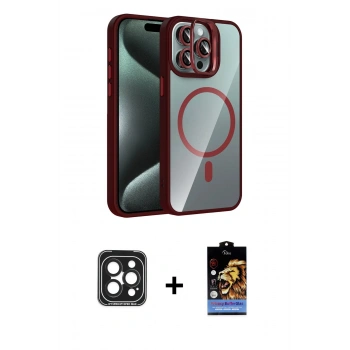 MARSİLYAN™- iPhone 15 Pro Max Kılıf Yadigar Asil Koleksiyonu - Siyah Buffer Hayalet Cam Ekran Koruyucu + PVD Metal Kamera Lens - SH